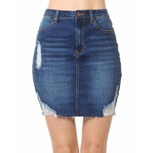 Wax Jean Blue Distressed Mini Skirt